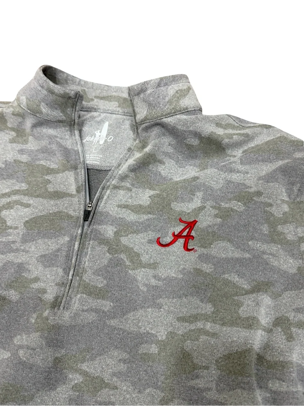 ✨ Johnnie-O Alabama Crimson Tide Gray Camo Quarter Zip Pullover Men’s Large - Picture 6 of 12